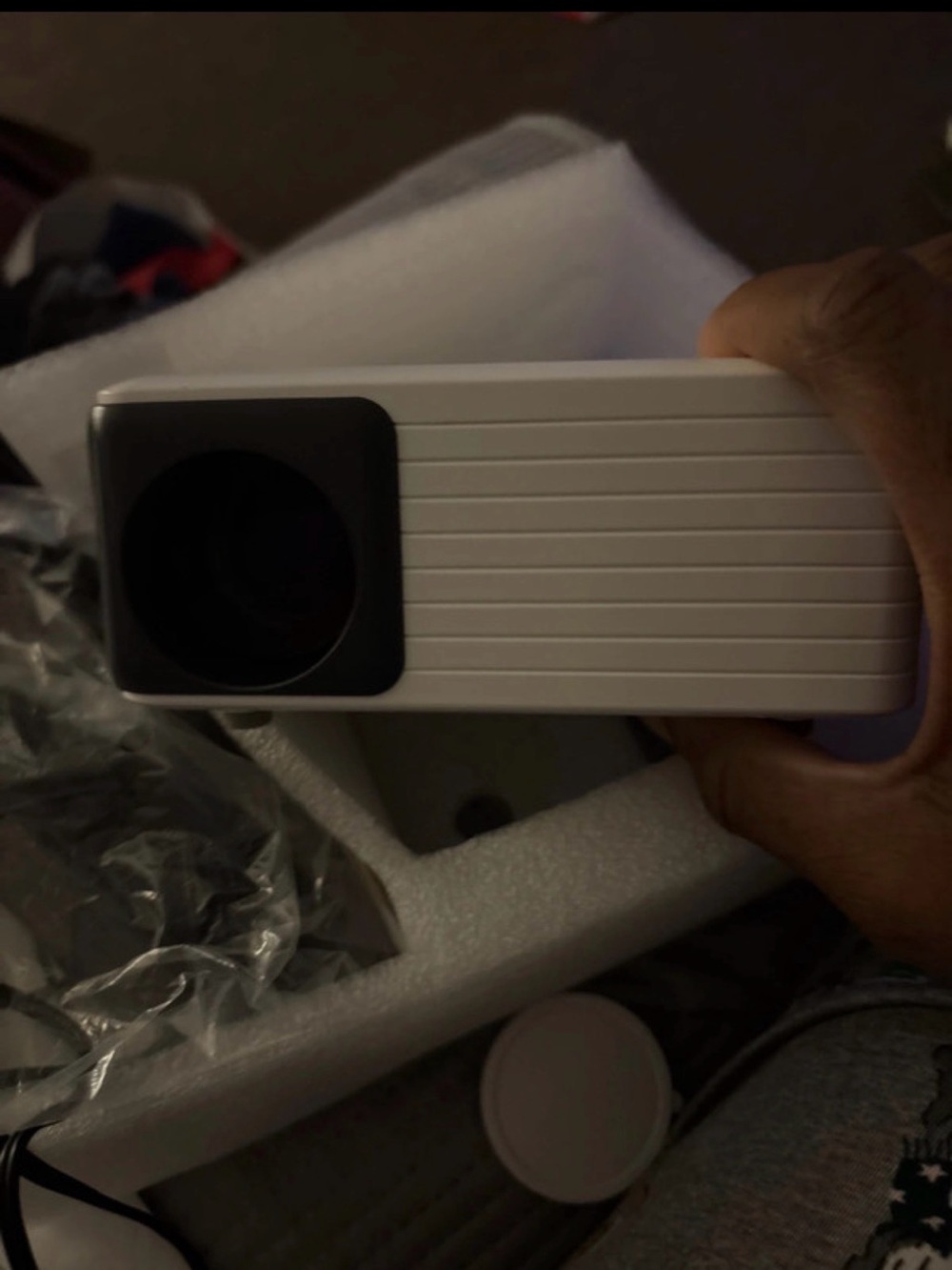 Compact White Mini Projector with Lens Cap